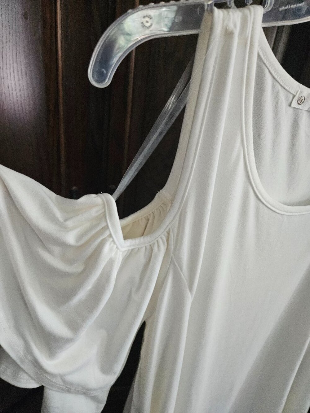 FSL + Apparel Large Ivory Cold Shoulder Ruffle Sleeve Stretch Dress